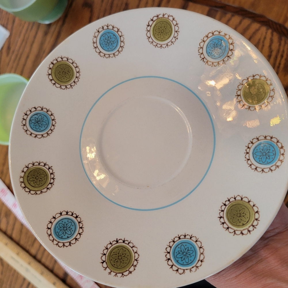 Mikasa Focus-Shape Zombie Saucers (2) Pattern #2028-8? Japan Green Blue Flowers - Picture 10 of 15